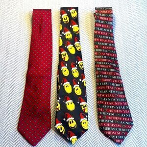 TIE BUNDLE 3 ties Christmas theme or red. USED.
